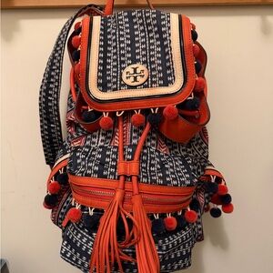 Tory Burch Patterned Backpack with orange Accents